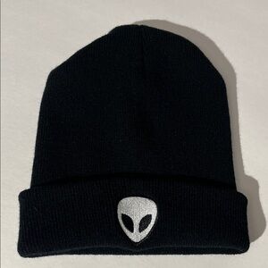 Black Beanie With Embroidered Alien Patch